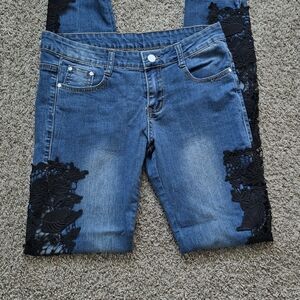 Elegant Blue Jeans with Black Lace by [Brand]